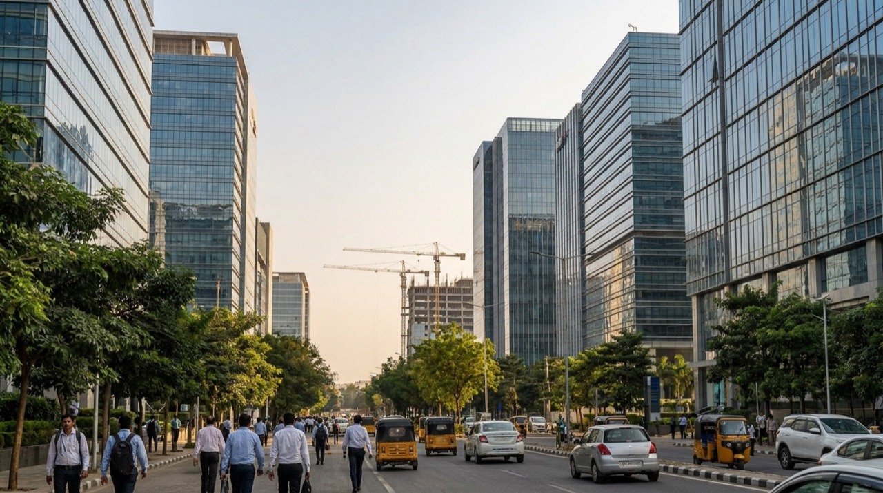 Modern Grade-A office towers in Hyderabad's IT corridor reflecting demand for technology real estate