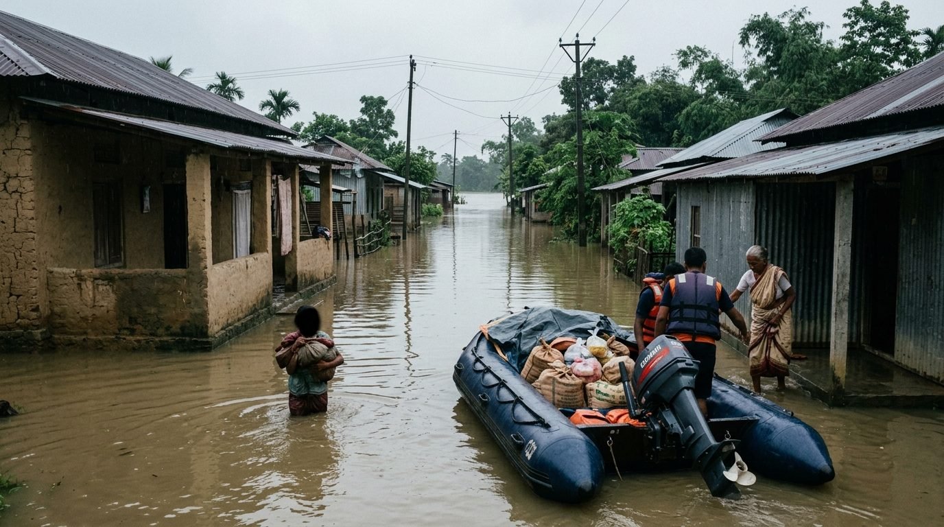 Illustrative image for the story: Assam Floods Worsen as Brahmaputra Swells, Lakhs Displaced Across Northeast