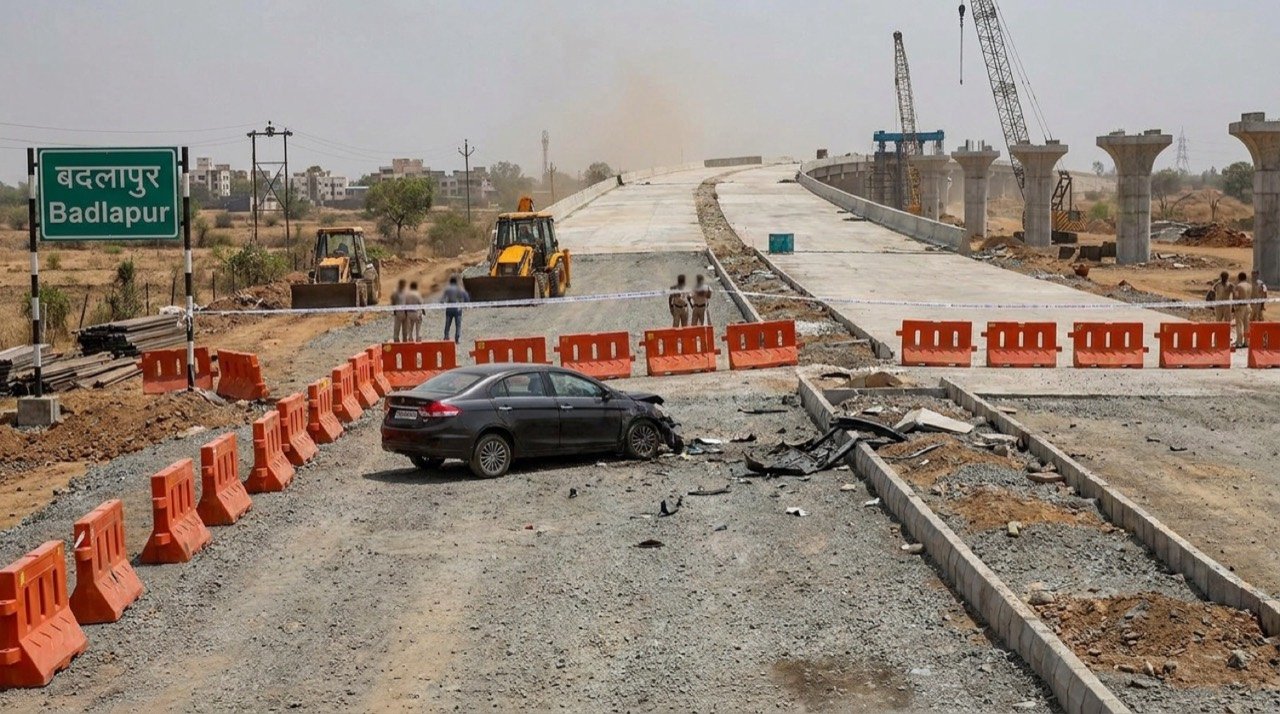 Under-construction expressway stretch near Badlapur where a high-speed BMW crash killed two young men
