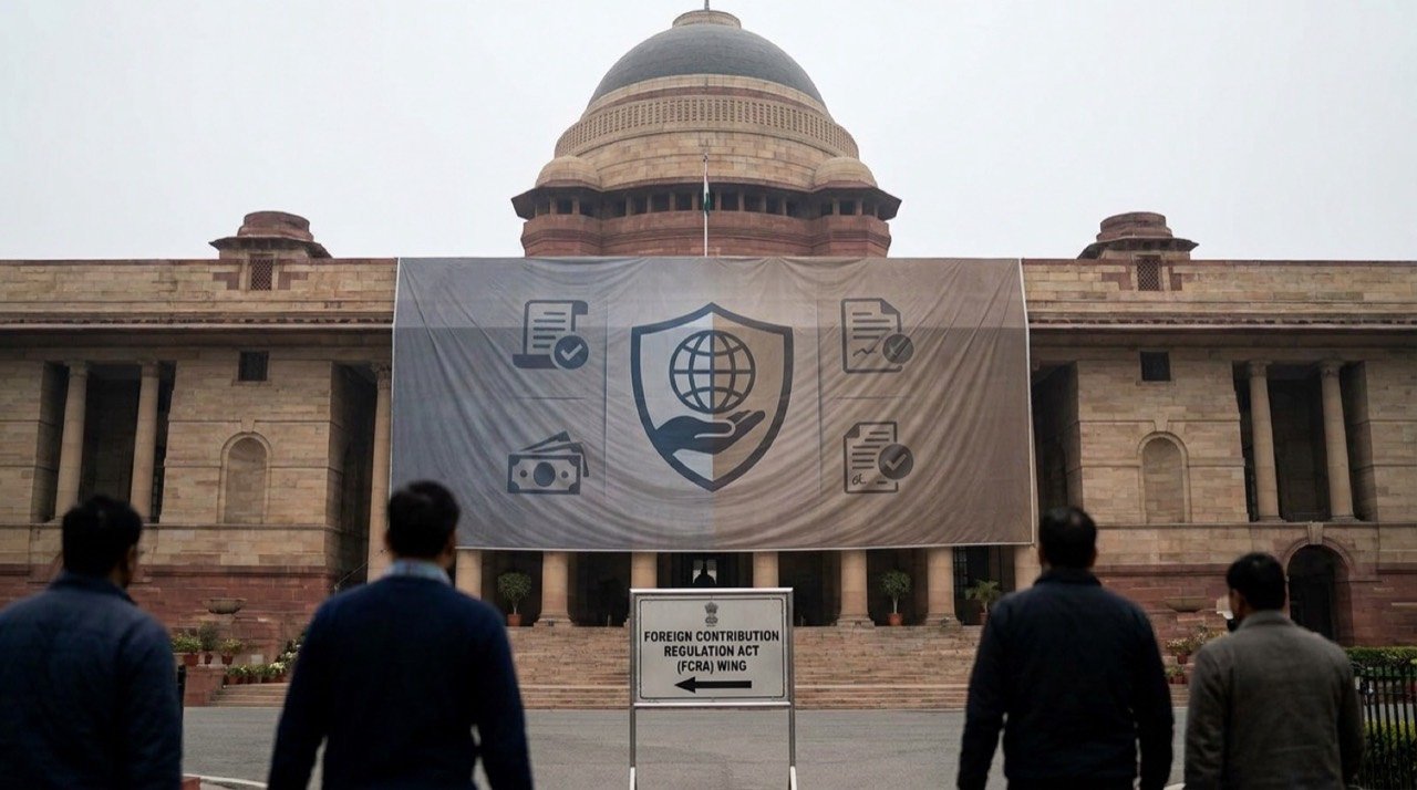 Indian government building symbolising amended FCRA foreign contribution rules for non-profit associations
