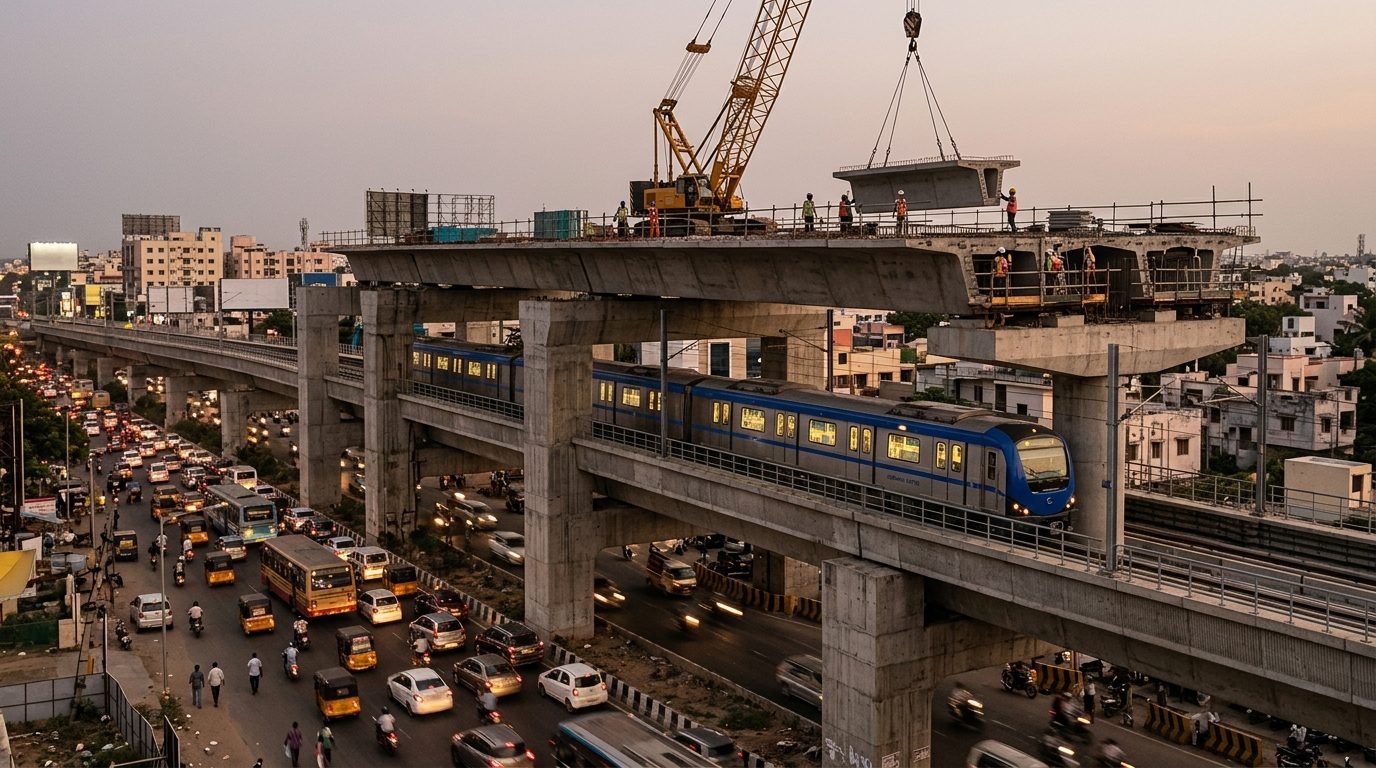 Illustrative image for the story: Chennai Metro readies its first double-decker corridor along Arcot Road