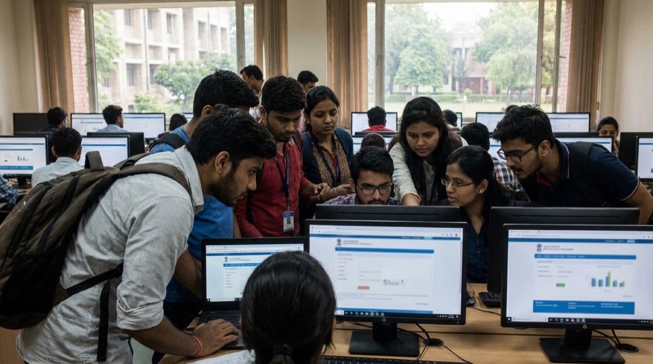 Students checking CUET UG 2026 scorecards on the NTA official portal for university admissions