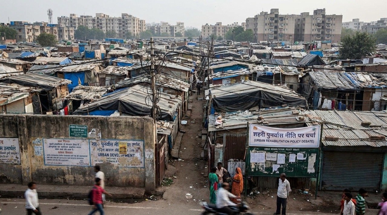 Informal settlement in Delhi as the city debates a new slum rehabilitation policy affecting four lakh families