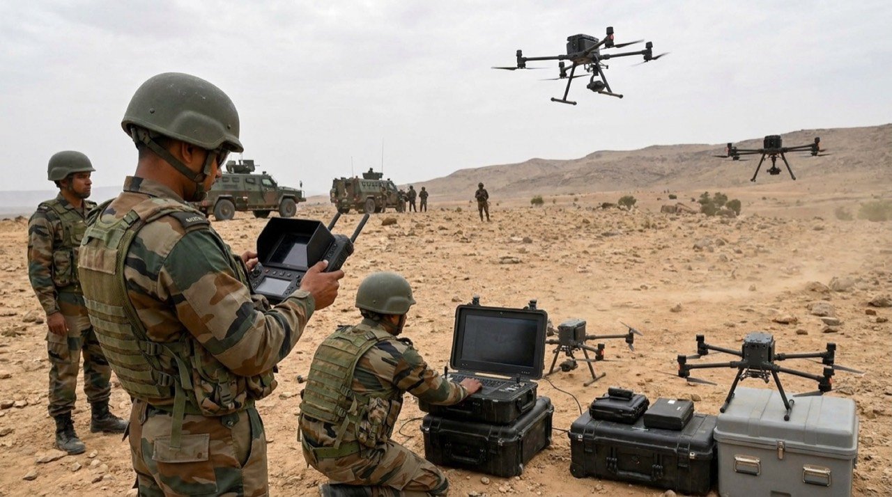 Indian Army soldiers operating drones during a field exercise reflecting modernisation under General Upendra Dwivedi