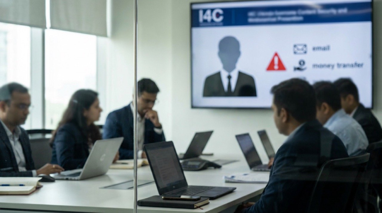 Illustration of a CEO impersonation cyber fraud warning issued by India's I4C to companies over the Boss Scam