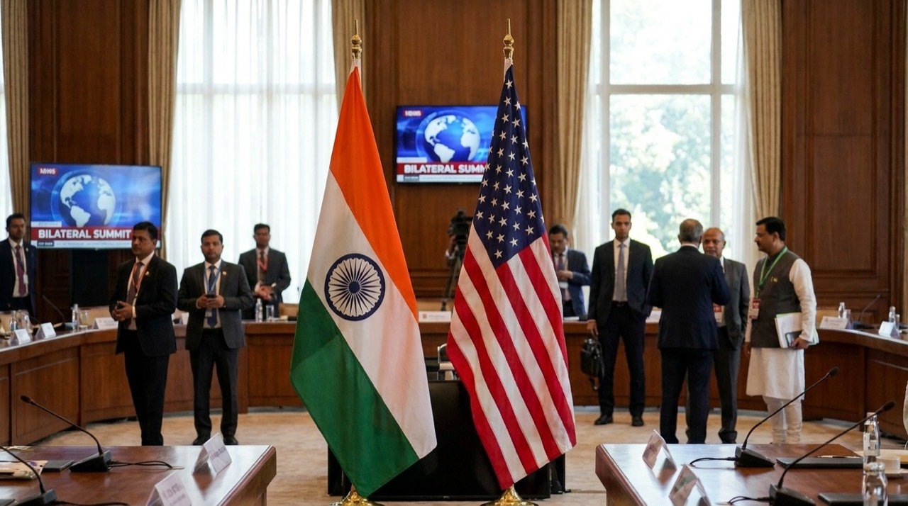 Two national flags displayed side by side ahead of a bilateral diplomatic meeting.