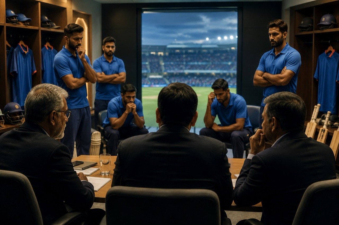 Indian cricket players in ODI kit at a training session ahead of the England tour, illustrating the squad announcement featuring Kohli and Bumrah and the omission of Yashasvi Jaiswal.