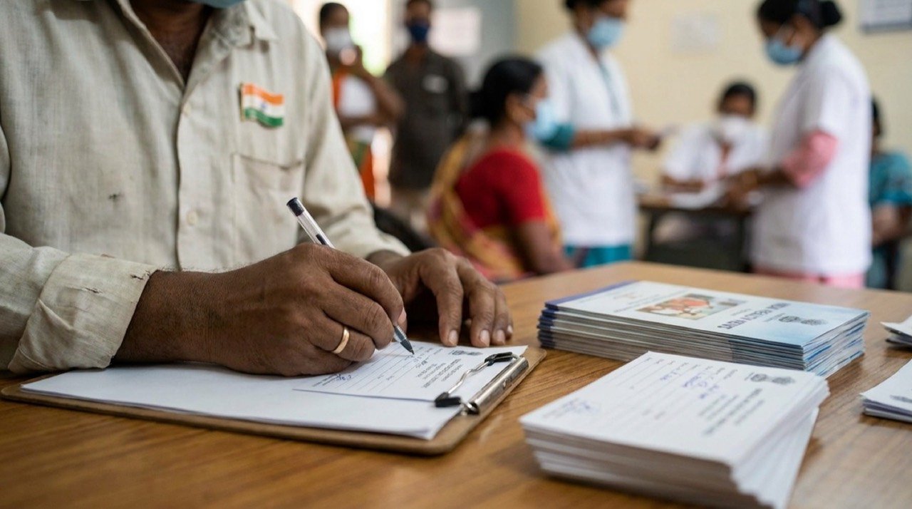 A person signing an organ donation pledge card, symbolising India crossing five lakh organ donation registrations