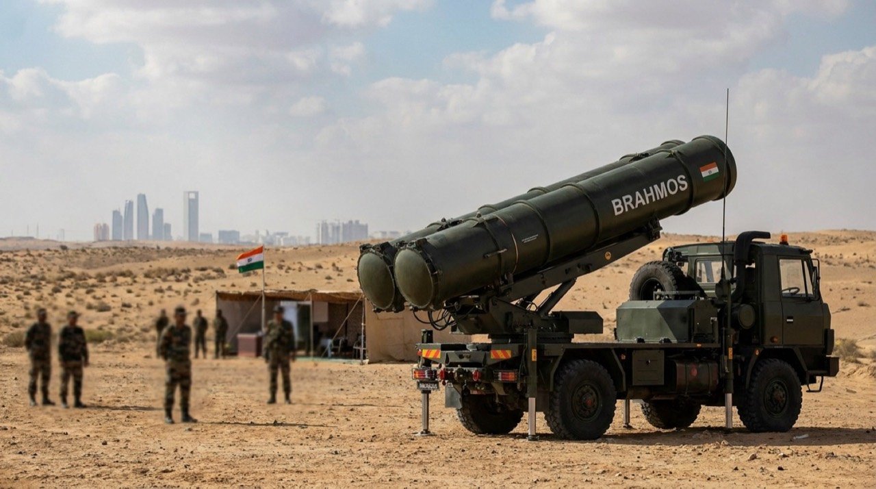 BrahMos supersonic cruise missile on a mobile launcher, the centrepiece of reported India-UAE defence export talks