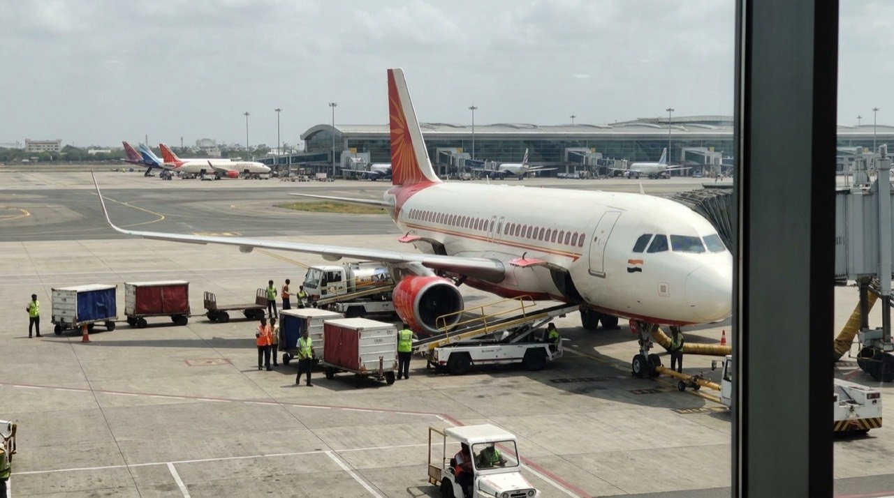 Indian airline aircraft at an airport amid reports of possible fuel surcharge rollback as oil prices fall