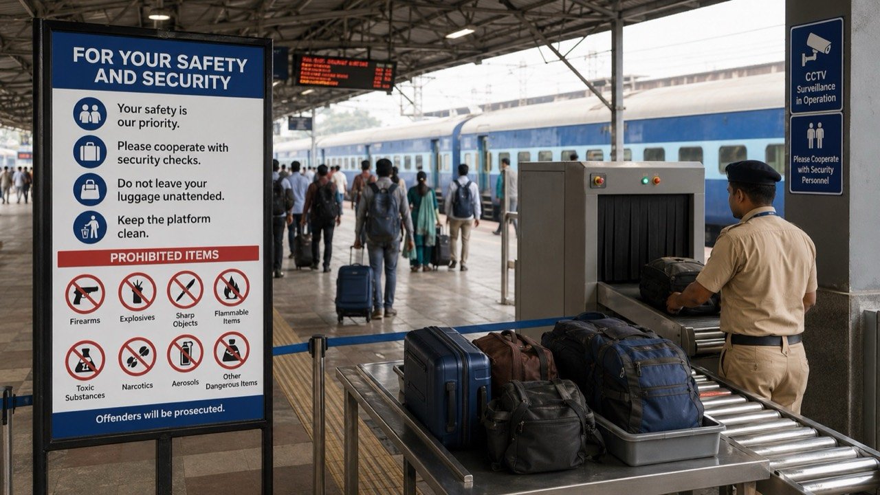 Crowded Indian Railways passenger coach with luggage, illustrating new penalty rules for carrying prohibited goods on trains