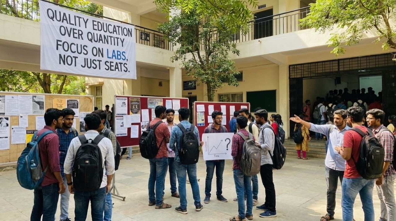 Students in a Bengaluru engineering college as Karnataka debates expanding computer science seats against quality concerns