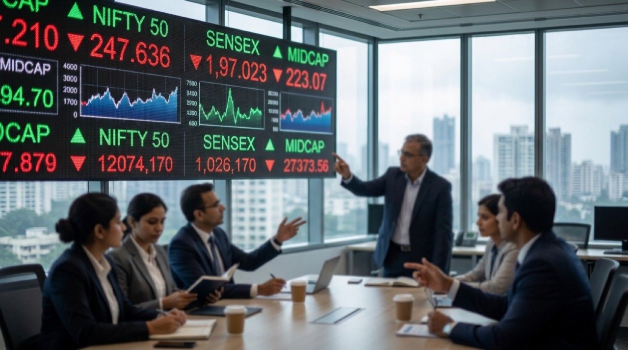 Stock market screen showing Indian equity indices amid debate over valuations and a possible correction