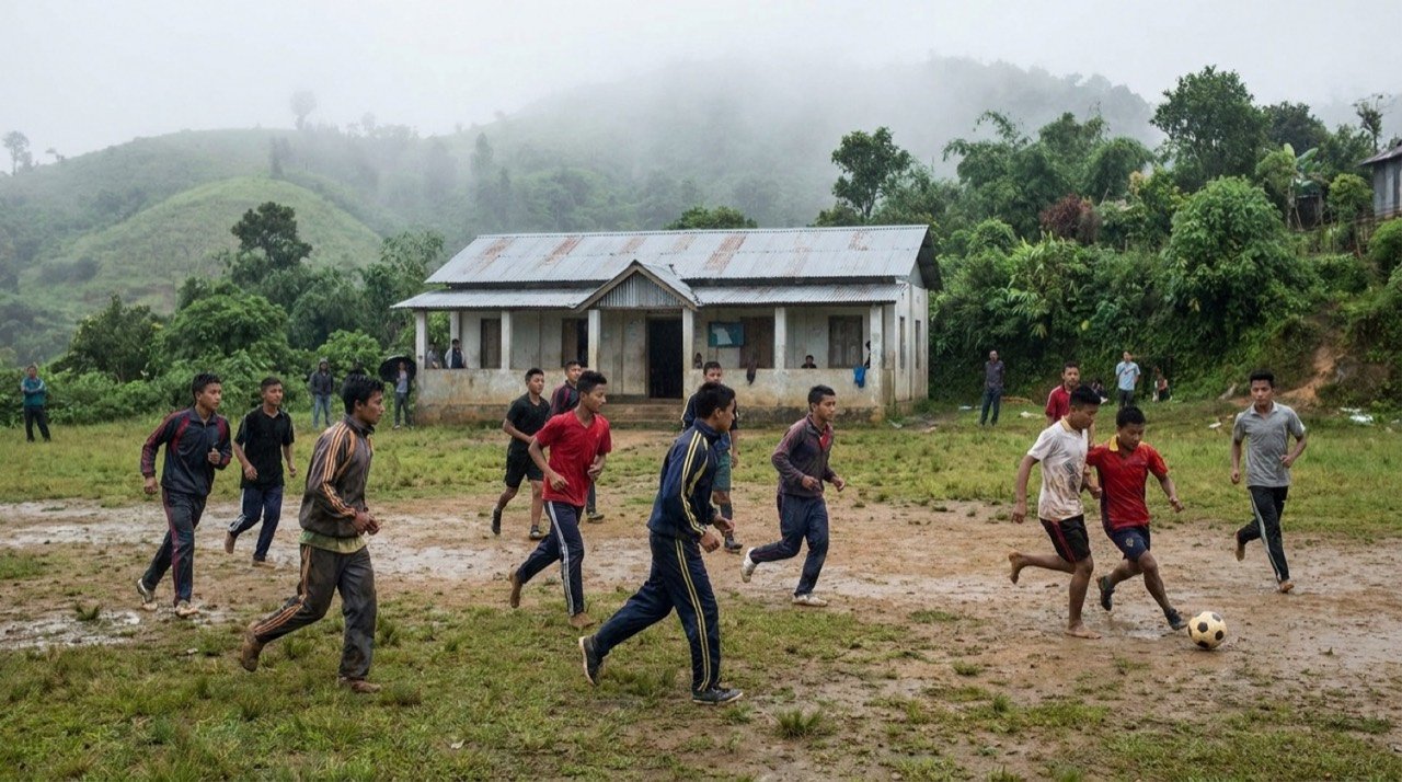Young athletes training at a grassroots sports facility in the hills of Meghalaya