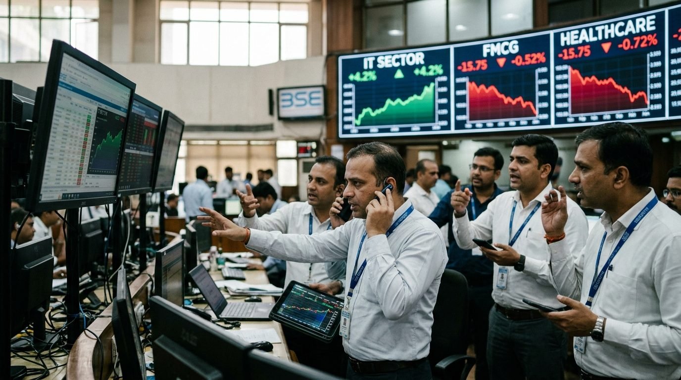 Illustrative image for the story: Tech Roars, Staples Stumble: A Sharp Sectoral Rotation Grips Dalal Street