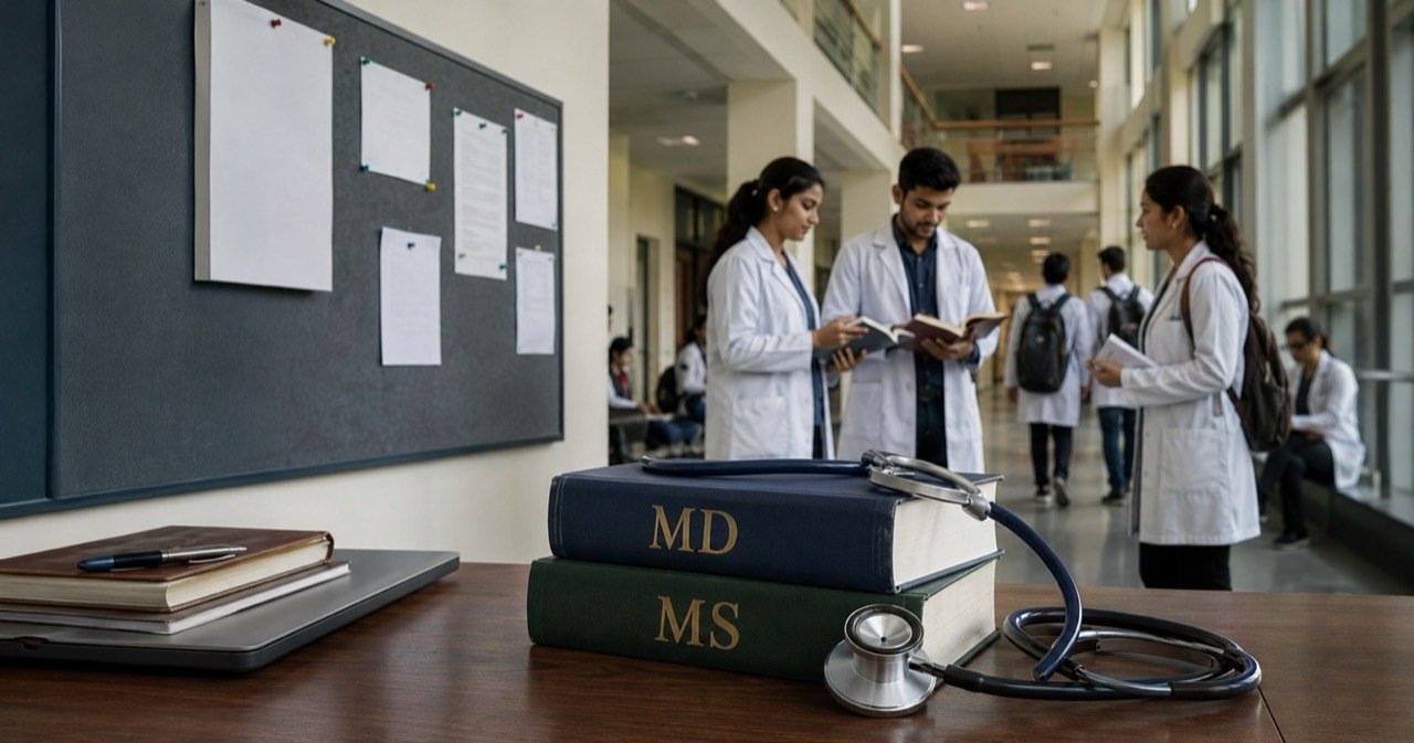 Medical postgraduate students in a teaching hospital amid the NMC plan to phase out PG diploma courses in favour of MD and MS degrees