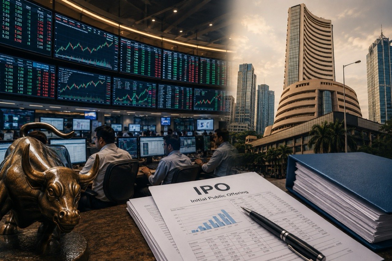 Trading screens and the National Stock Exchange logo as NSE files draft IPO papers with SEBI for a public issue near Rs 30,000 crore