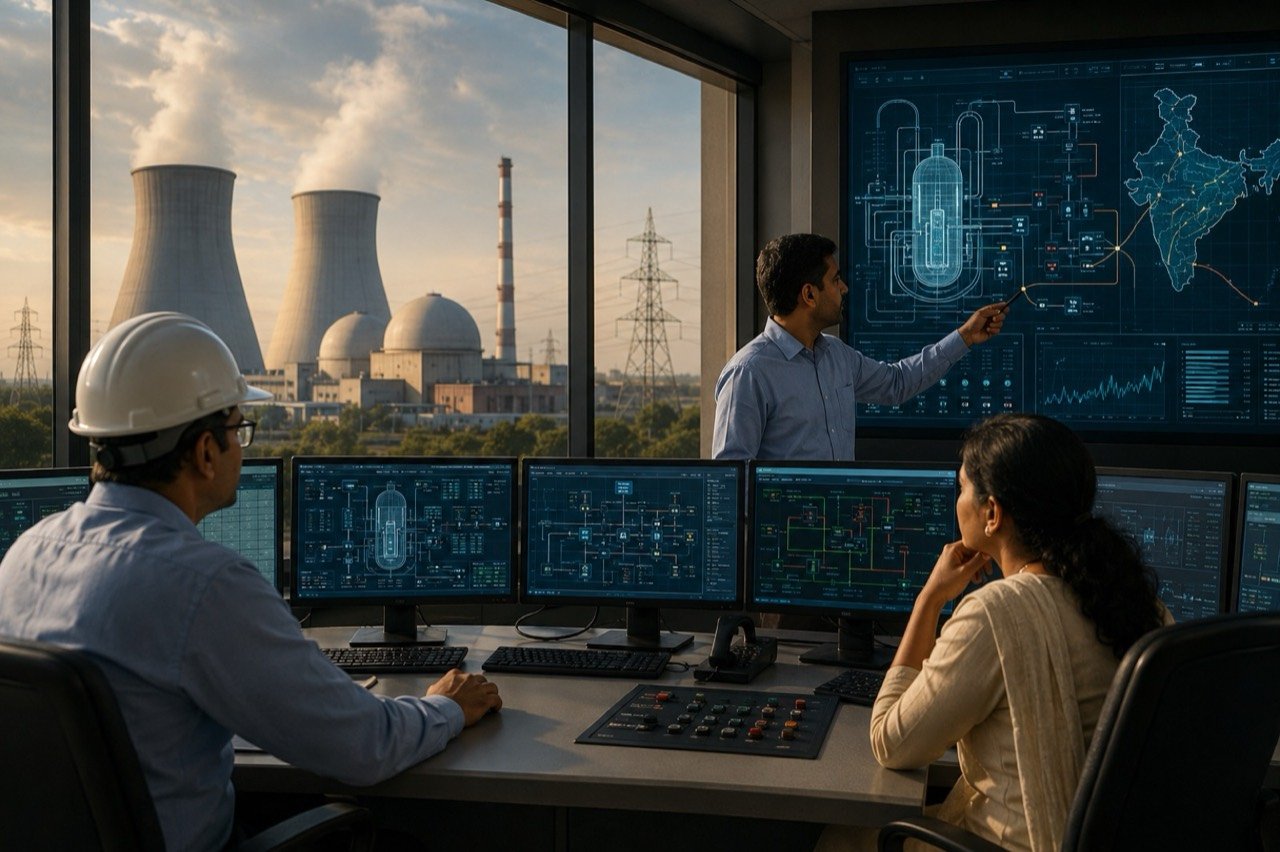 Cooling towers and a power plant skyline illustrating NTPC's nuclear energy ambitions attracting global partnership interest
