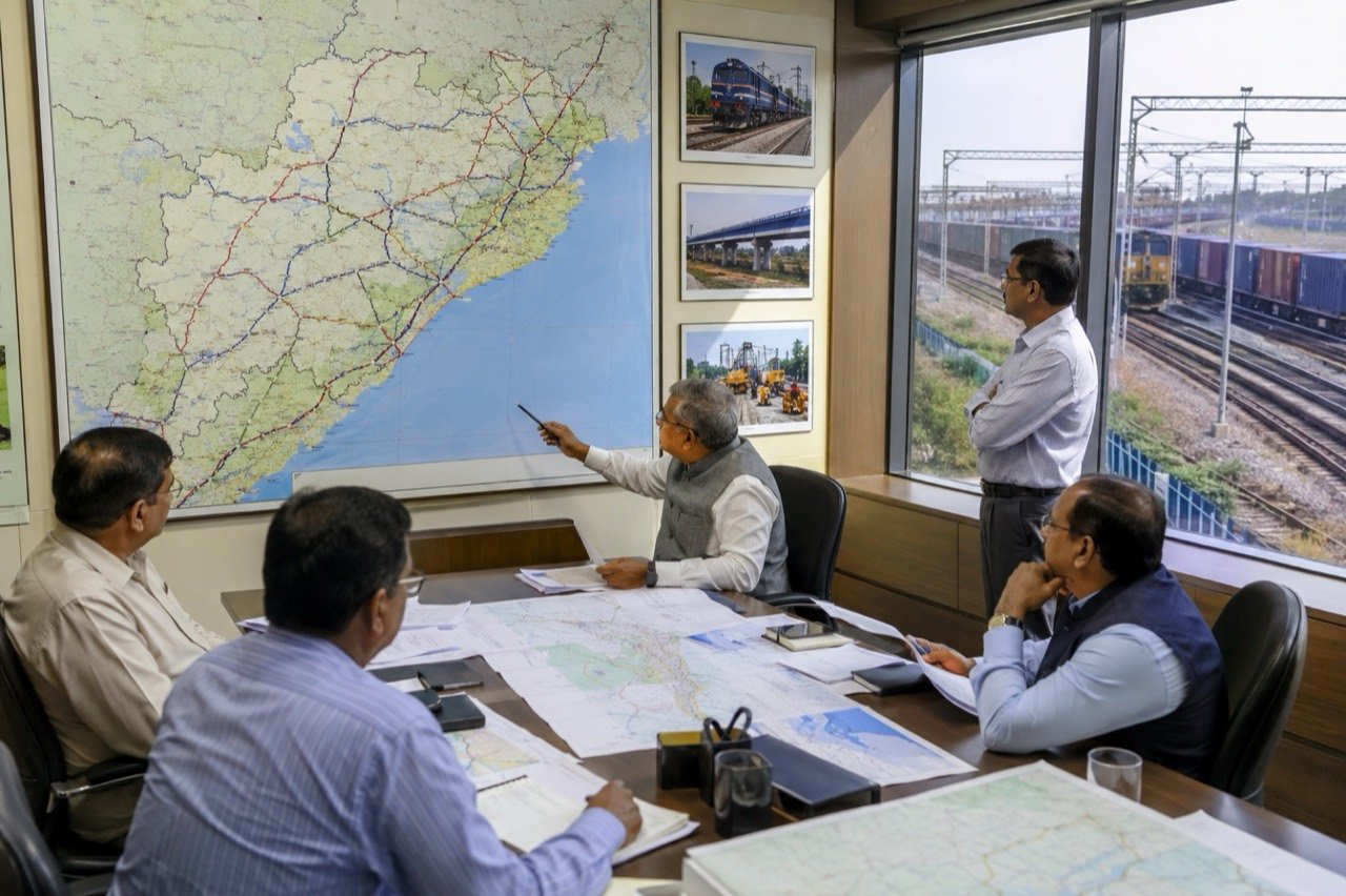 Freight train on a coastal railway line in Odisha, illustrating the East Coast Railway zone reorganisation debate