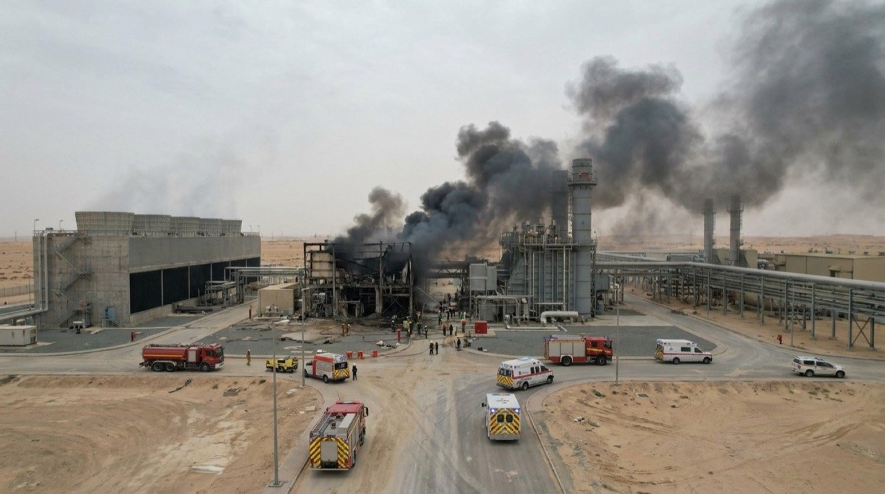 Emergency response at an industrial gas facility in Qatar's Ras Laffan zone after an explosion