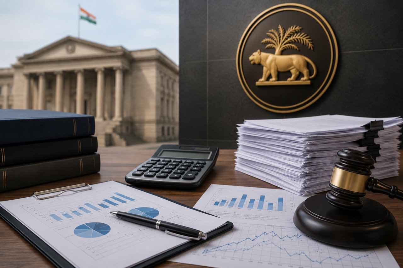 The Reserve Bank of India headquarters building in Mumbai with its emblem, symbolising regulatory enforcement over banks and insurers