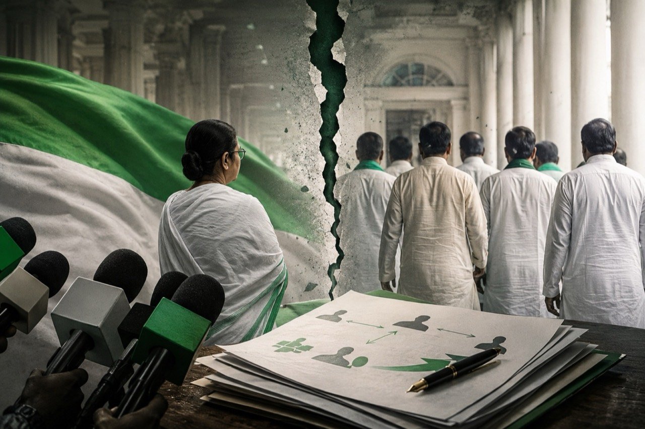 Rebel Trinamool Congress MLAs announcing Arup Roy as chairperson in a challenge to Mamata Banerjee
