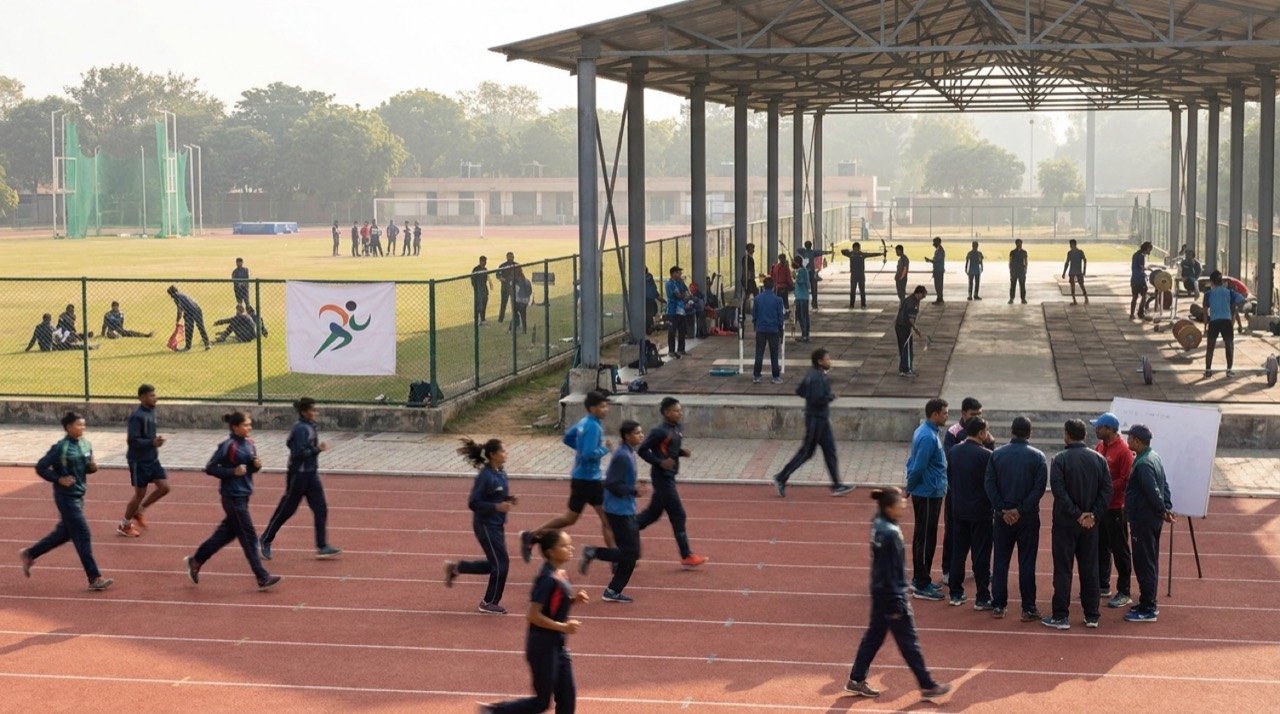 Indian athletes training at a national sports facility ahead of the Asian Games amid a hold on team announcements