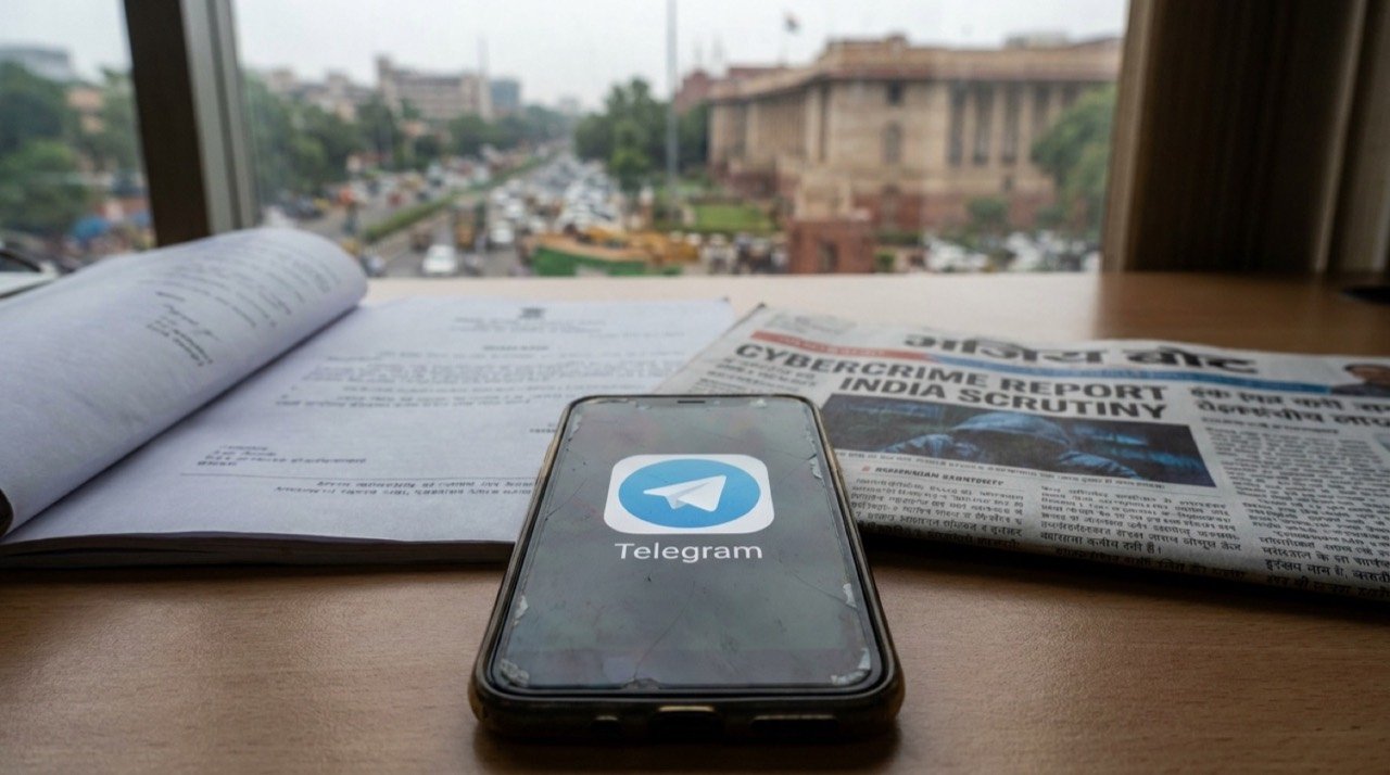 The Telegram messaging app icon on a smartphone, with India scrutiny rising after a Home Ministry cybercrime report on misuse of the platform.