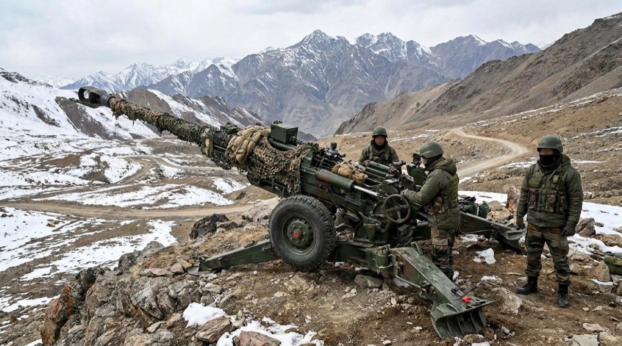An M777 ultra-light howitzer operated by the Indian Army positioned in mountainous terrain